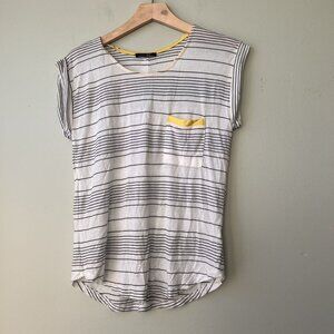 Striped Papermoon Womens‎ T-Shirt With Yellow Accents & Pocket